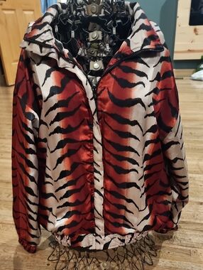 Women's Satin Tiger-Stripe Windbreaker - Red/Black
